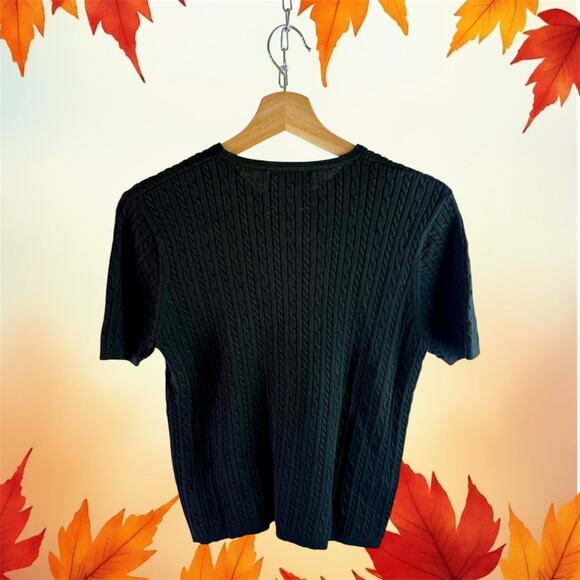 Pendleton Women's Medium Black 100% Cotton S/S Cable Knit Sweater Made in Japan - Picture 2 of 7